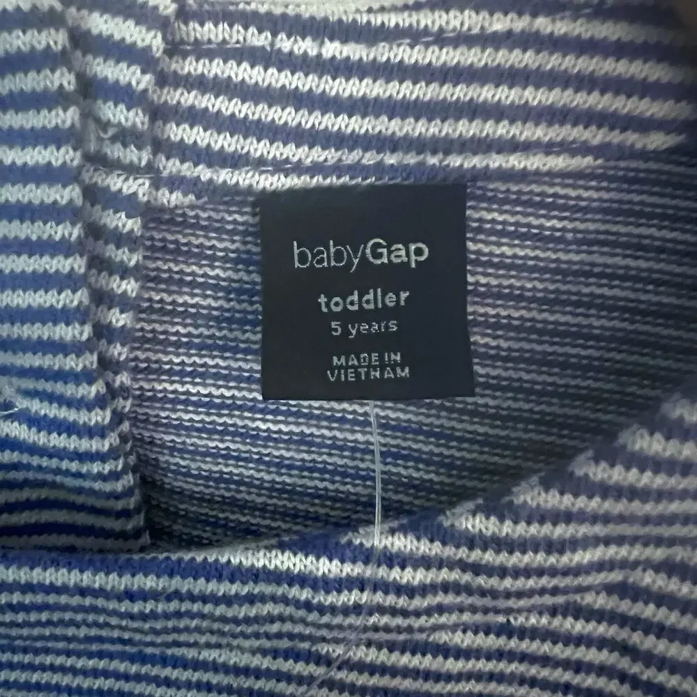 Gap Kids Long Sleeve Striped Shirt NWT Size 5 Blue White Cotton Kangaroo Pocket